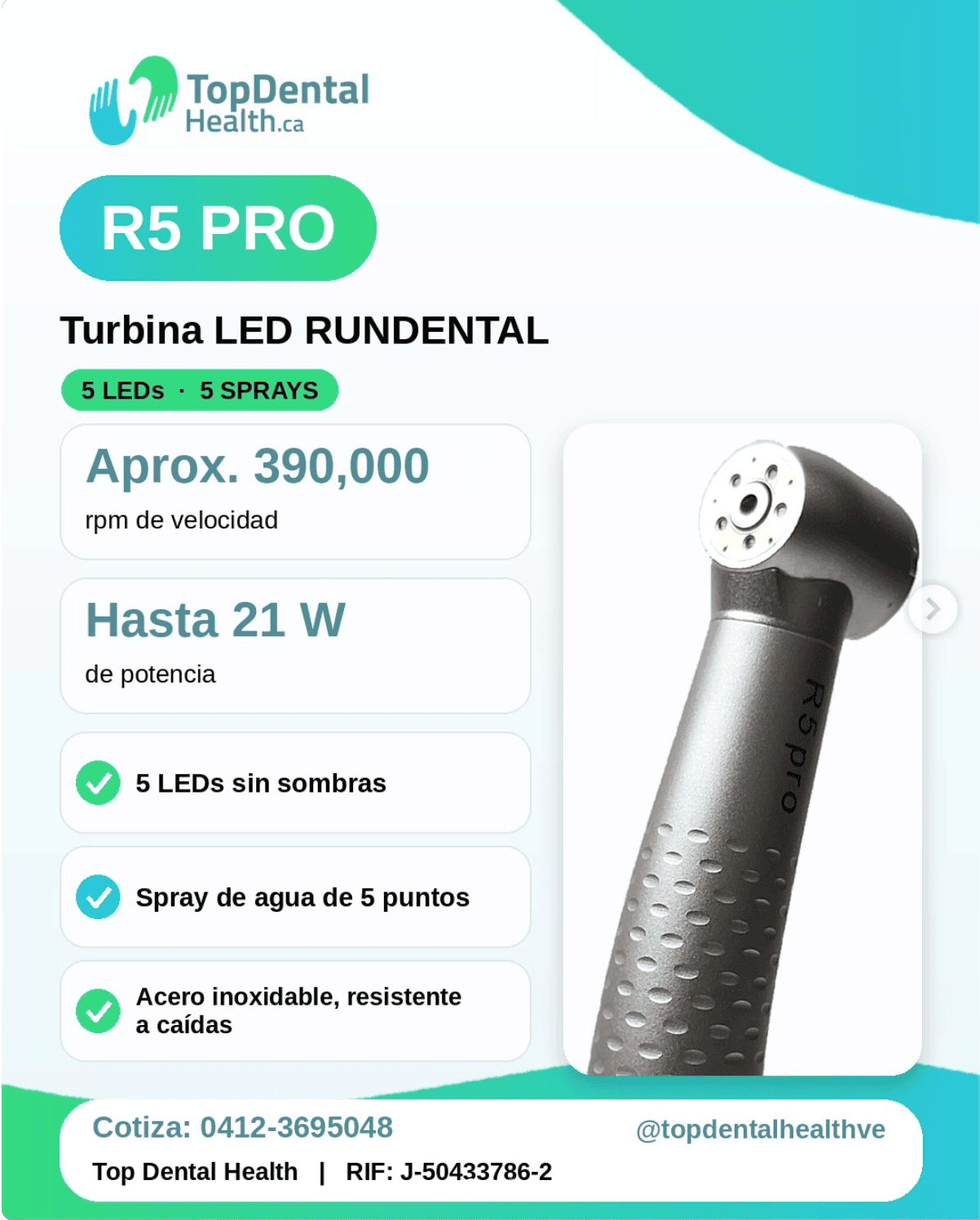 Turbina dental RUNDENTAL R5 PRO para procedimientos odontológicos